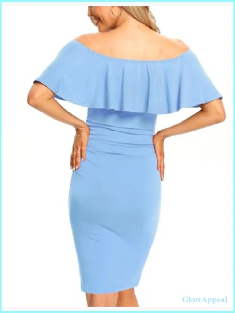 Maternity Bodycon Dress Off Shoulder Ruched Side Knee Length Cotton Spandex